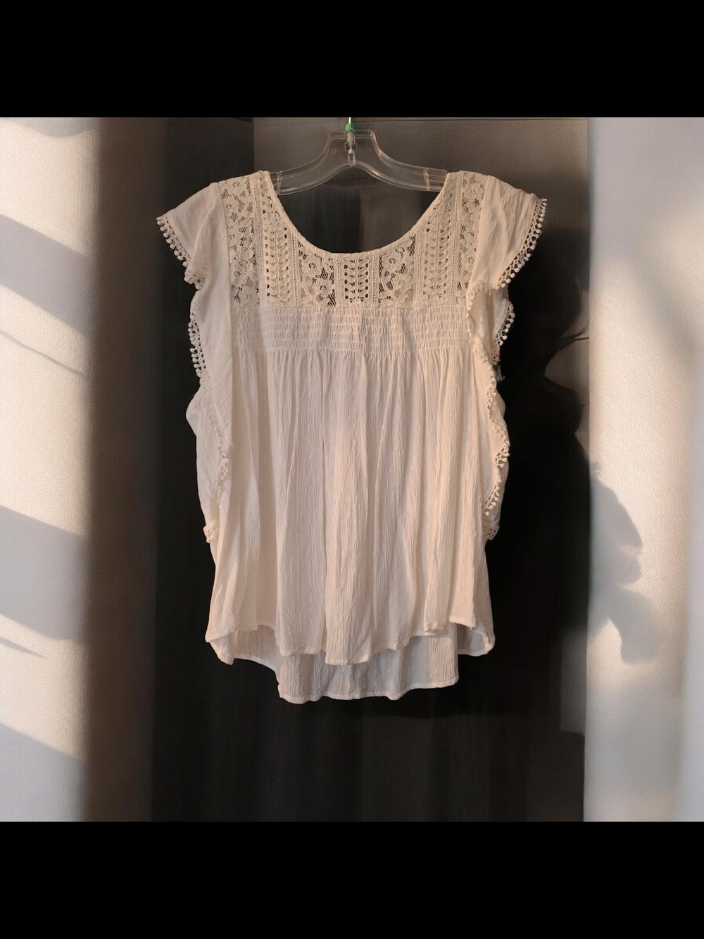 Lace-Trim Flutter Sleeve Women’s Top - Cream